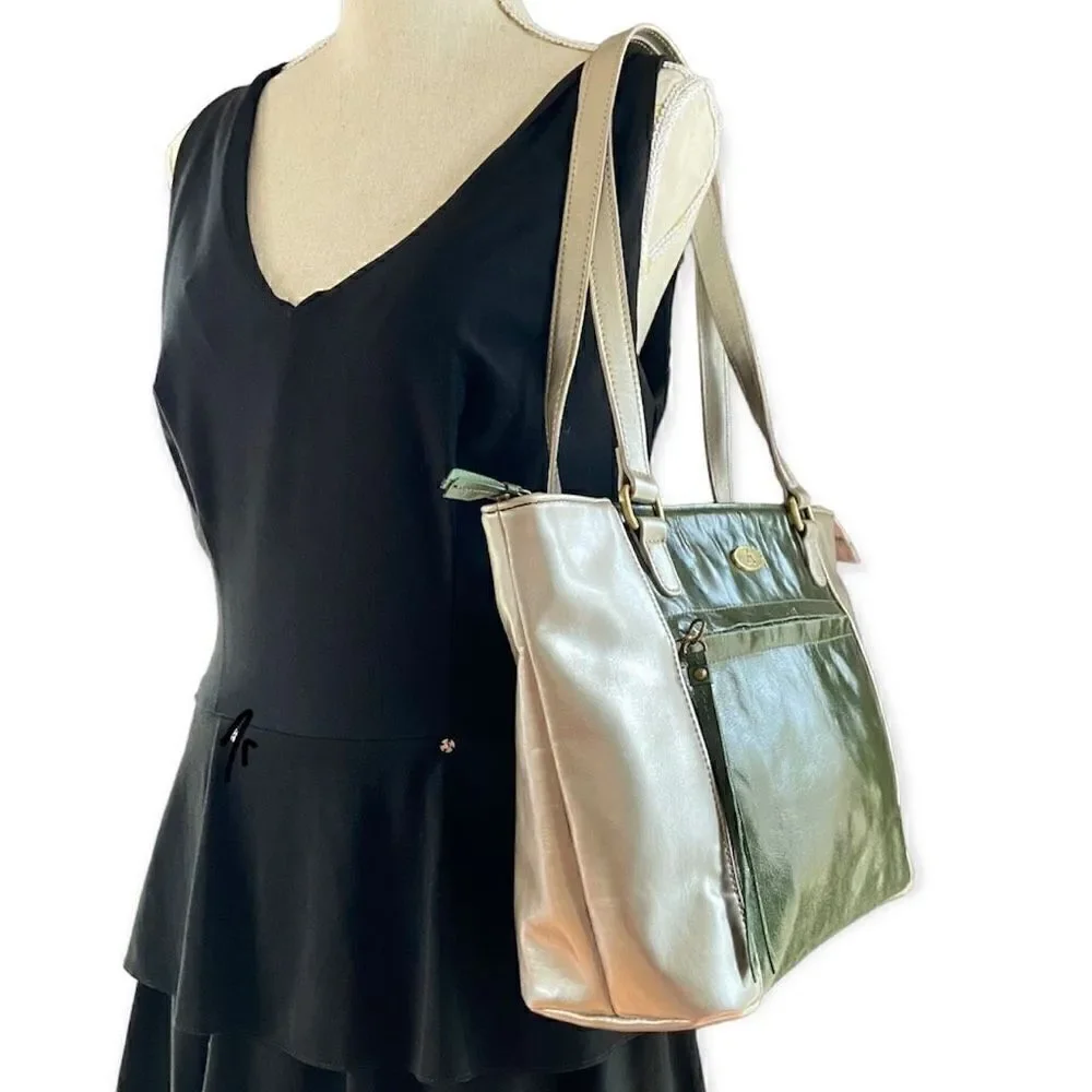 Aurielle Leather Silver & Green Purse
